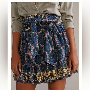Anthropologie Blue and Yellow Patterned Skirt